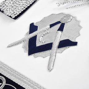 Junior Deacon Blue Lodge Officer Apron - Dark Blue With Silver Hand Embroidery Bullion - Bricks Masons