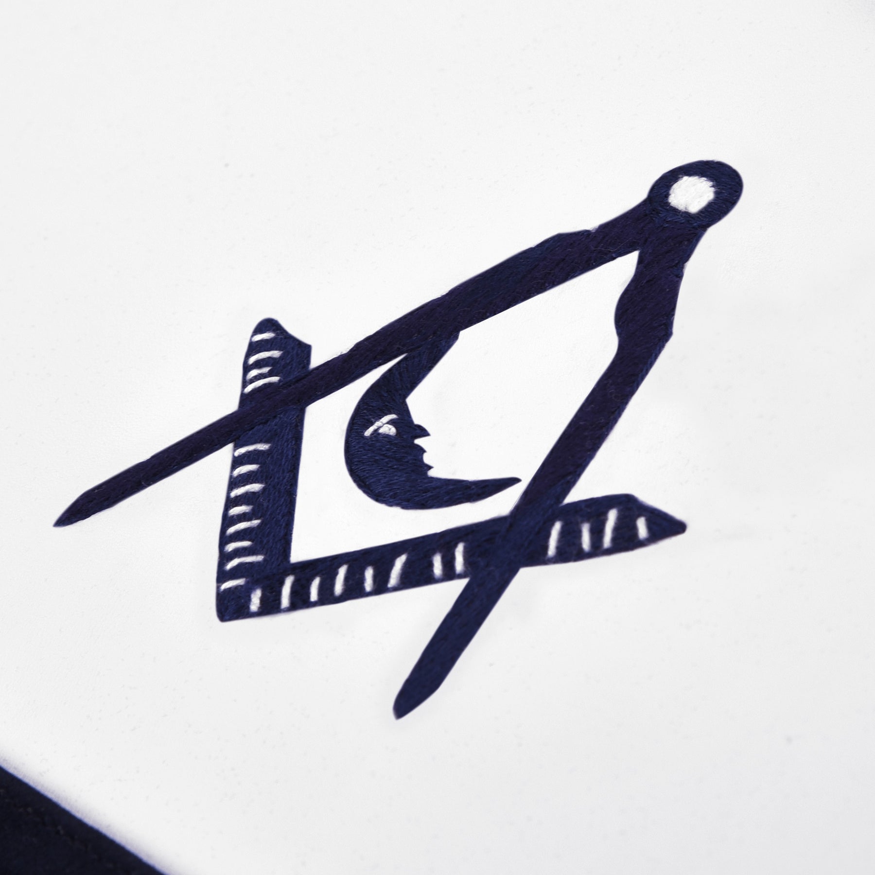 Junior Deacon Blue Lodge Officer Apron - Kenton Lodge Navy Velvet With Silver Embroidery Thread - Bricks Masons