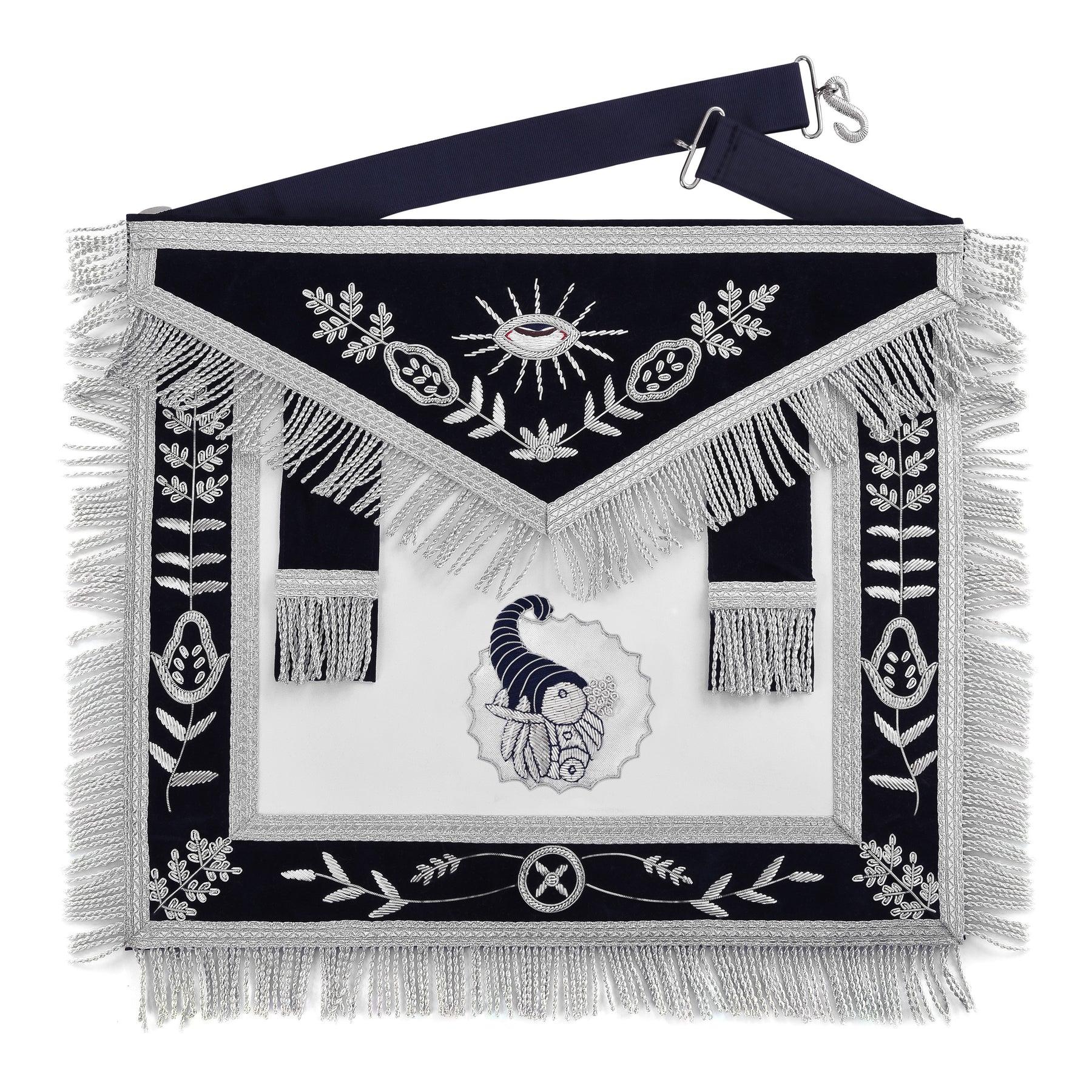 Junior Steward Blue Lodge Officer Apron - Blue With Silver Fringe - Bricks Masons