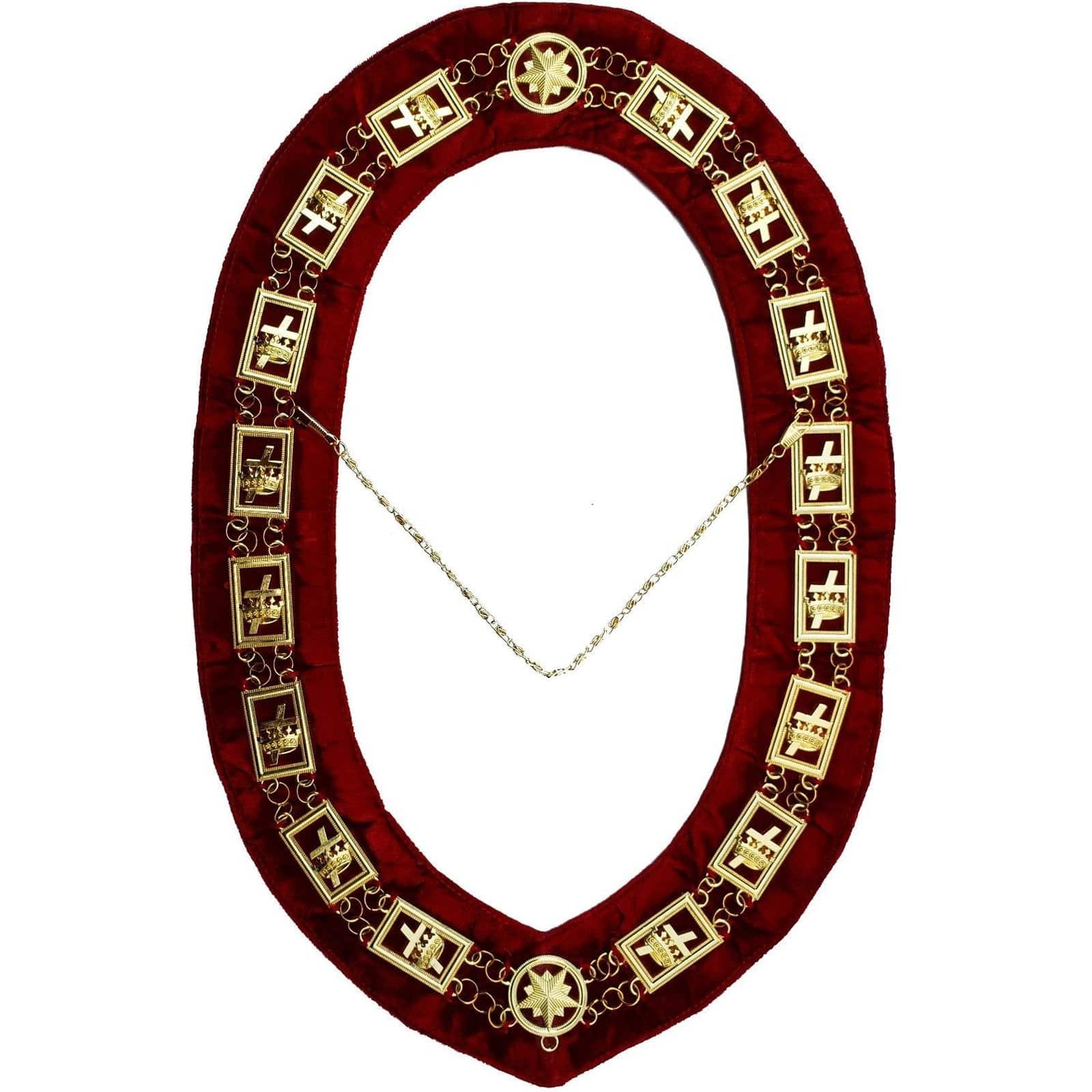 Knights Templar Chain Collar - Gold Plated on Red Velvet - Bricks Masons
