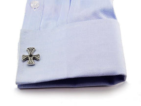 Knights Templar Cufflink - White Gold Electroplated Cross - Bricks Masons