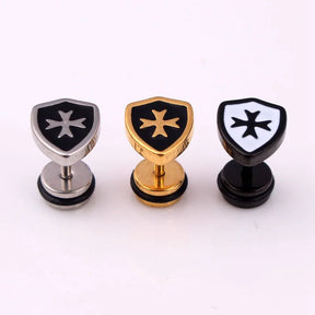 Knights Templar Earring - Templar Shield Stainless Steel - Bricks Masons