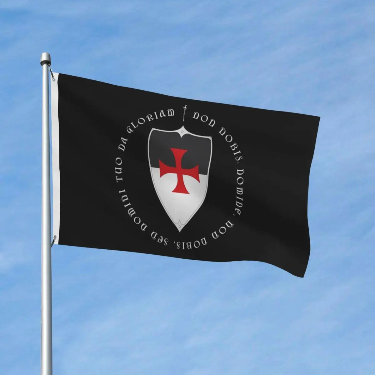 Knights Templar Flag - Crusader Motto And Cross Polyester - Bricks Masons