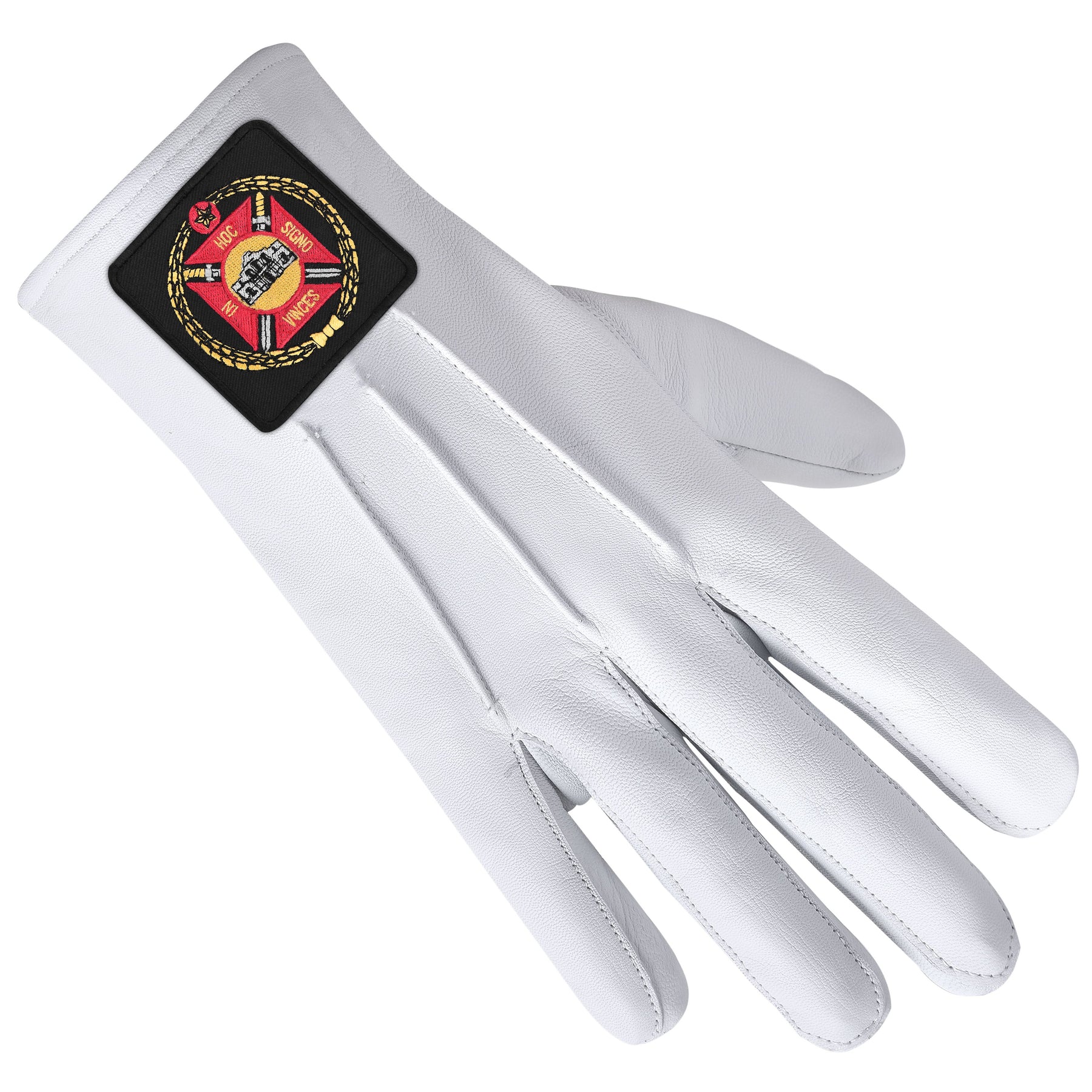 Knights Templar Commandery Glove - White Leather With Black Patch - Bricks Masons