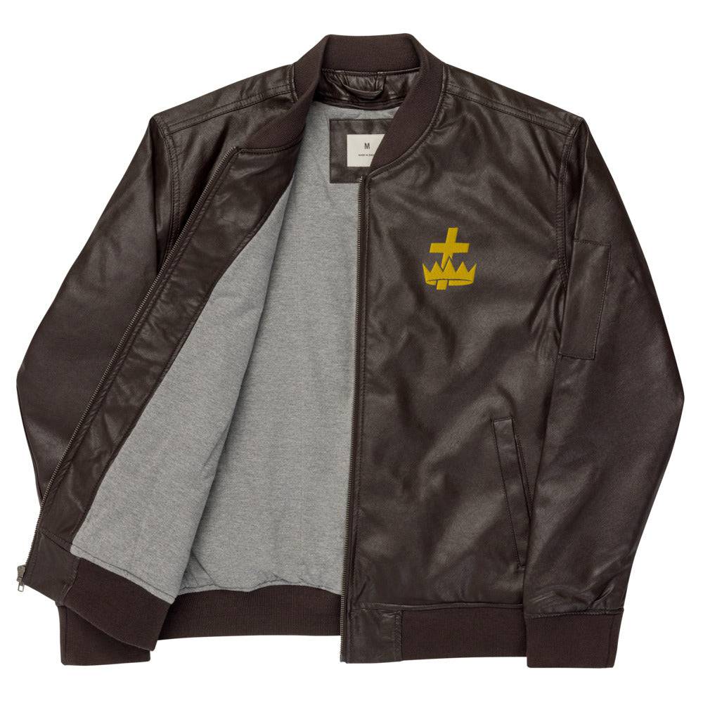 Knights Templar Jacket - Leather Golden Embroidery - Bricks Masons