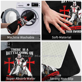 Knights Templar Mat - (There Is A Battle Going On) Soft Black Door - Bricks Masons