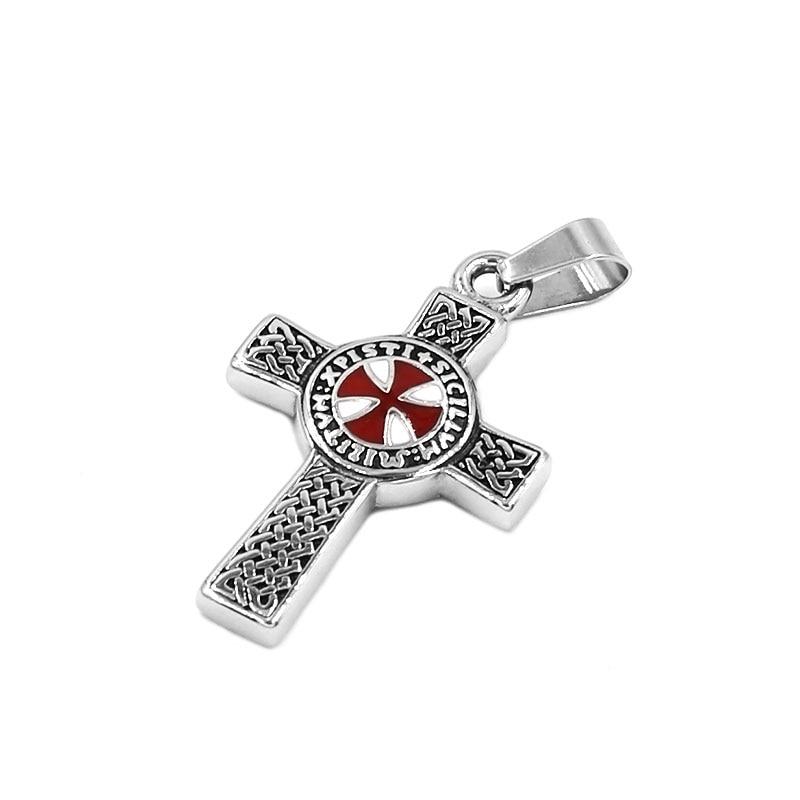Knights Templar Necklace - Celtic Knot Red Cross Pendant - Bricks Masons