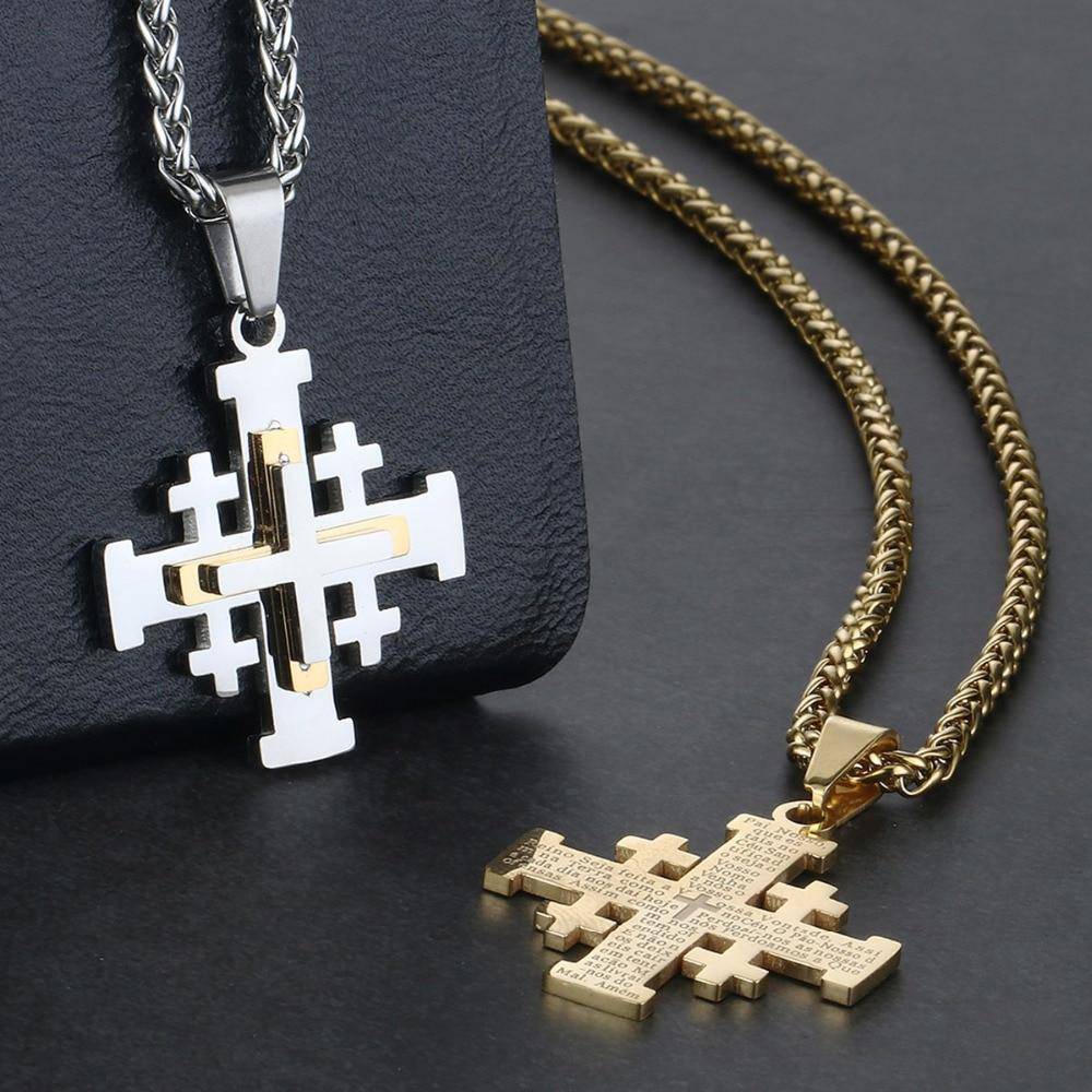 Knights Templar Necklace - Jerusalem Cross Pendant - Bricks Masons