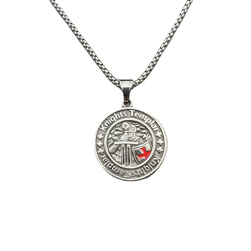 Knights Templar Necklace - Round Shape Stainless steel - Bricks Masons