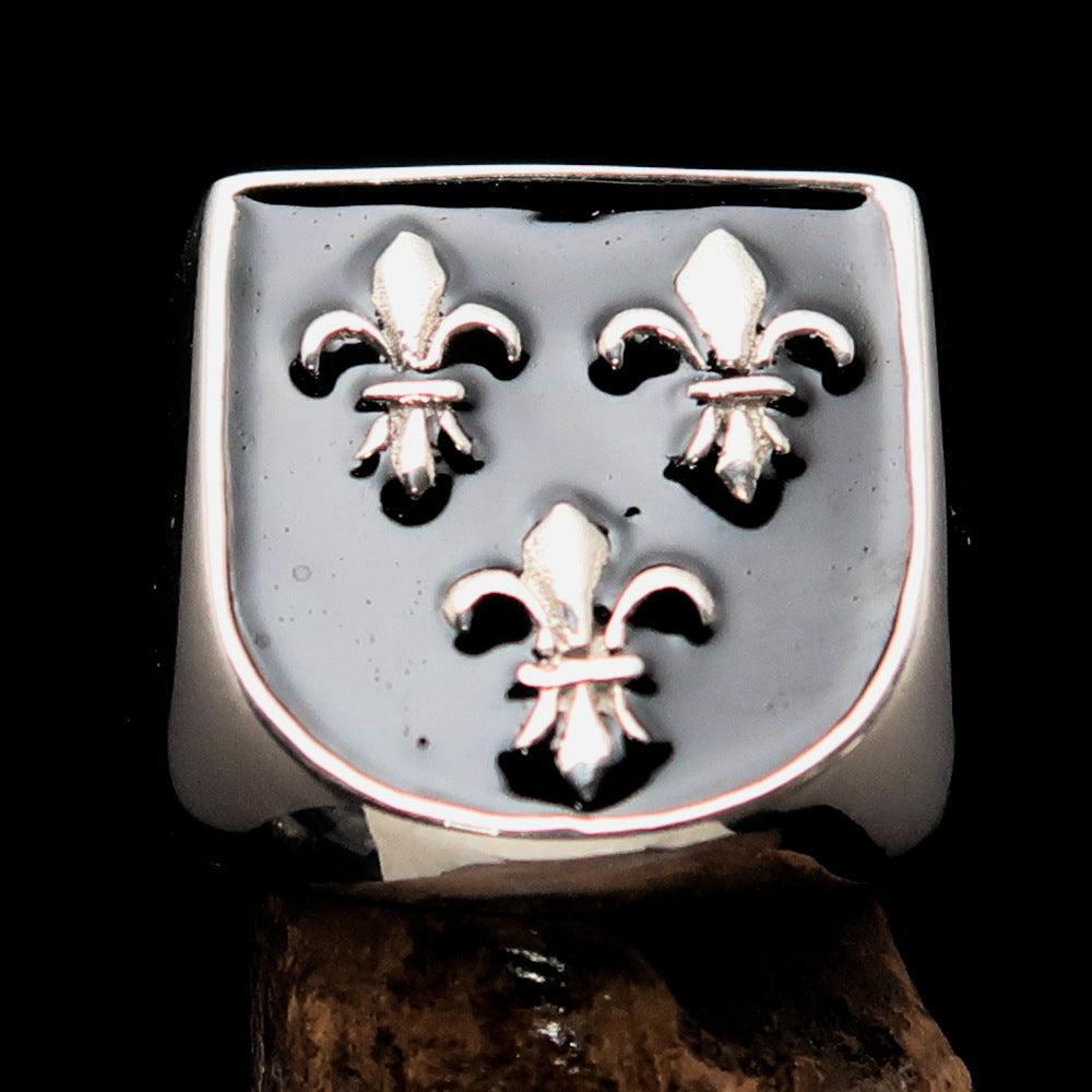 Knights Templar Ring - Black Fleur De Lis Sterling Silver - Bricks Masons