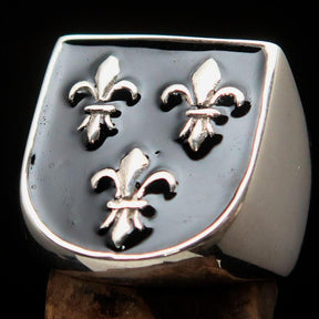 Knights Templar Ring - Black Fleur De Lis Sterling Silver - Bricks Masons