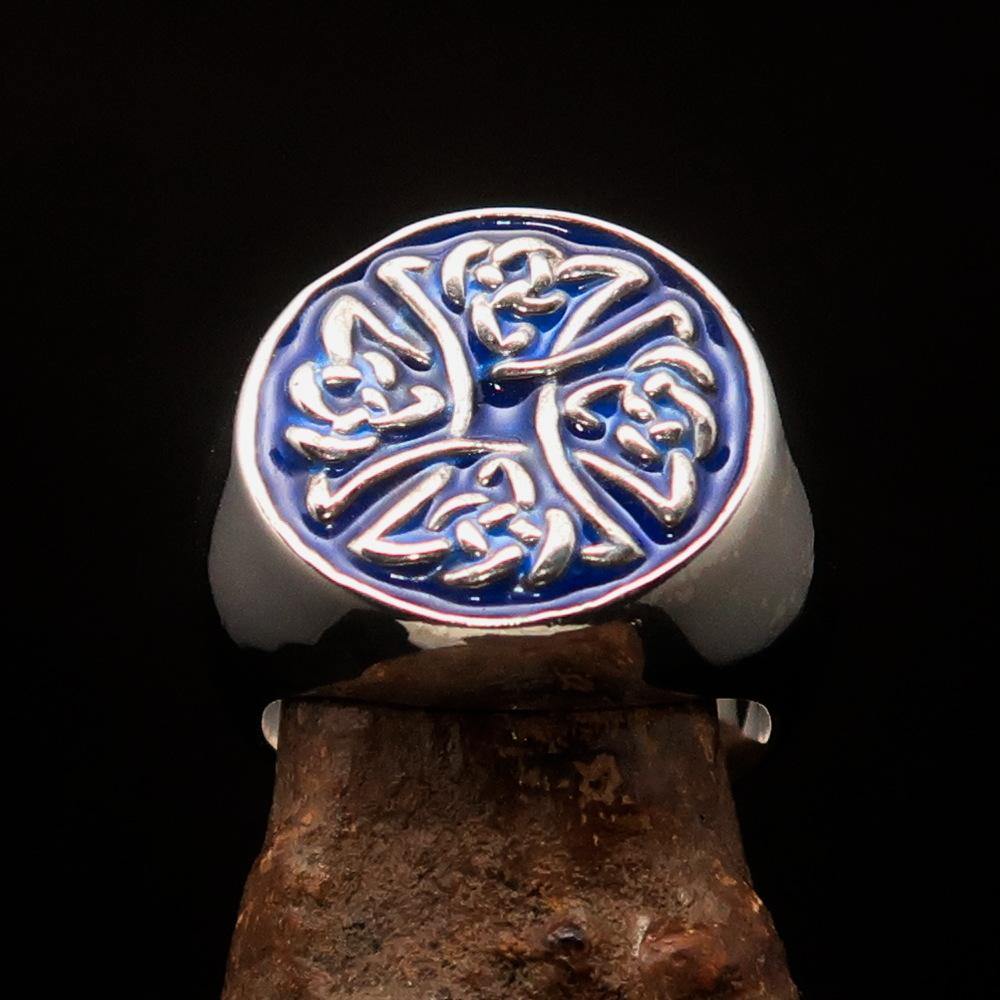 Knights Templar Ring - Blue Celtic Cross Sterling Ring - Bricks Masons