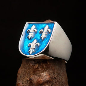 Knights Templar Ring - Blue Fleur De Lis Cross Sterling - Bricks Masons