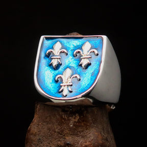 Knights Templar Ring - Blue Fleur De Lis Cross Sterling - Bricks Masons