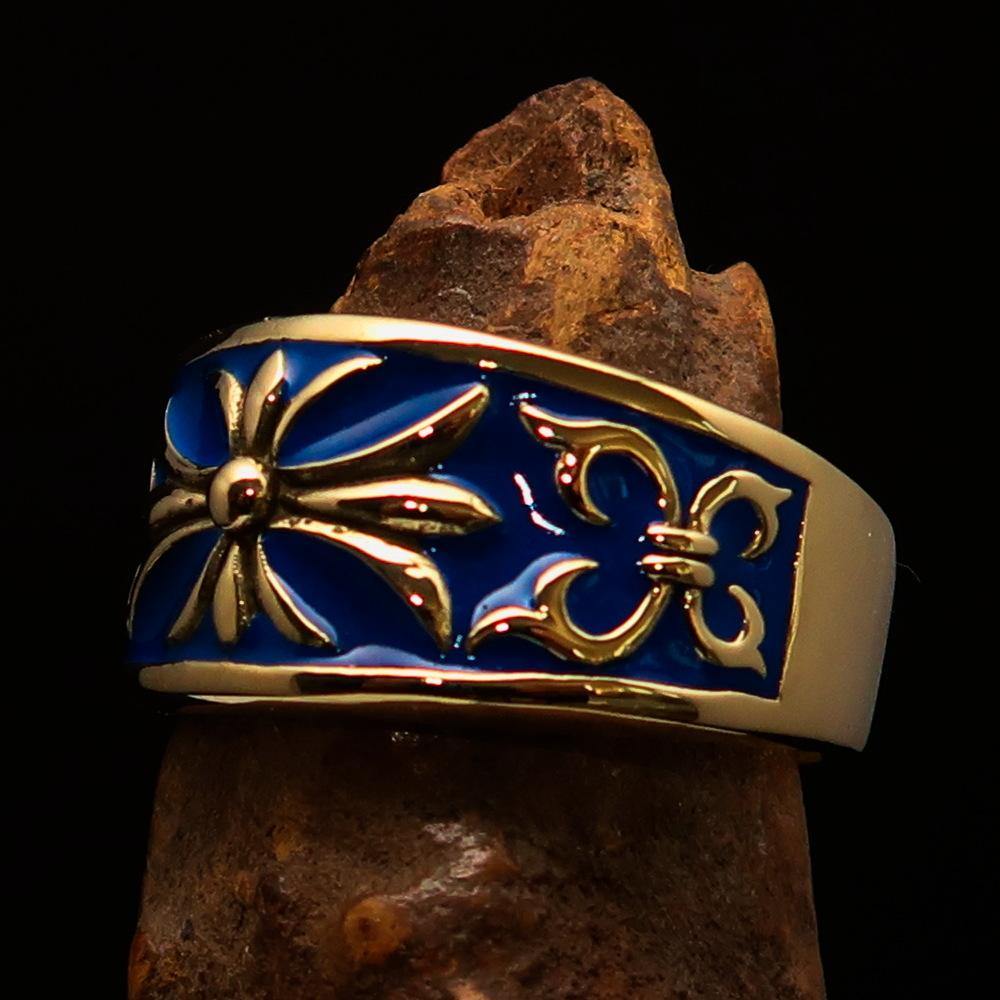 Knights Templar Ring - Blue & Gold Brass Cross - Bricks Masons