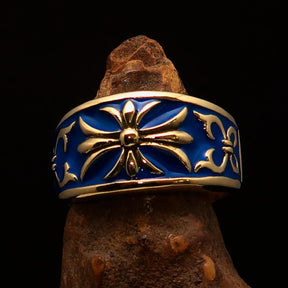 Knights Templar Ring - Blue & Gold Brass Cross - Bricks Masons