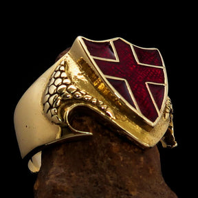 Knights Templar Ring - Brass Knight & Shield With Red Cross - Bricks Masons