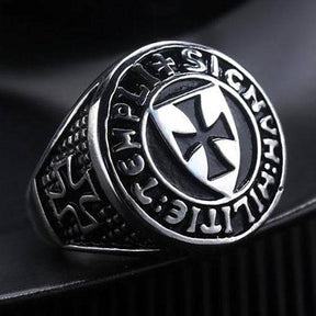 Knights Templar Ring - Cross Shield Stainless Steel - Bricks Masons