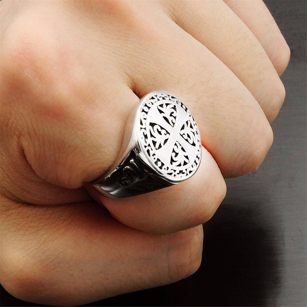 Knights Templar Ring - Cross Silver Seal - Bricks Masons
