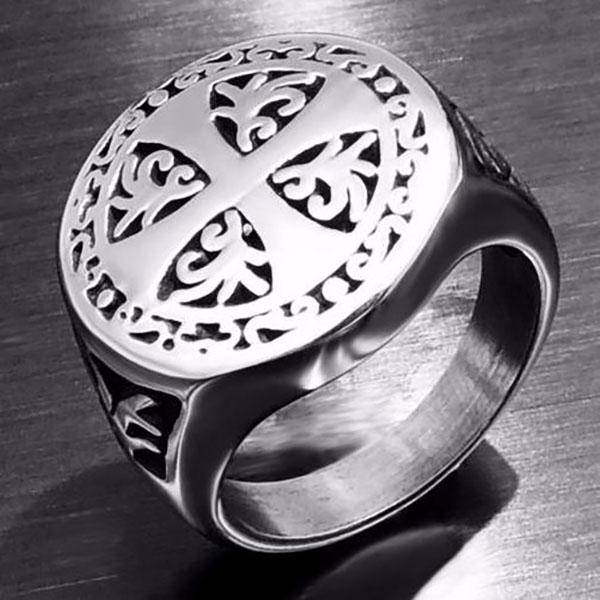 Knights Templar Ring - Cross Silver Seal - Bricks Masons