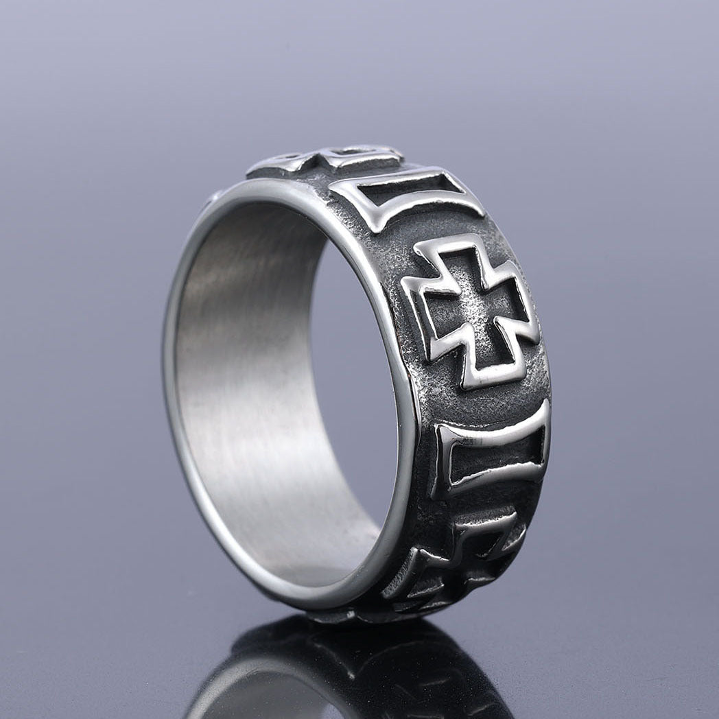 Knights Templar Commandery Ring - Cross Stainless Steel Silver & Black Ring - Bricks Masons
