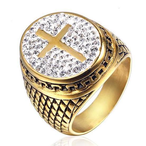 Knights Templar Ring - Cross Zirconia Signet Oval - Bricks Masons