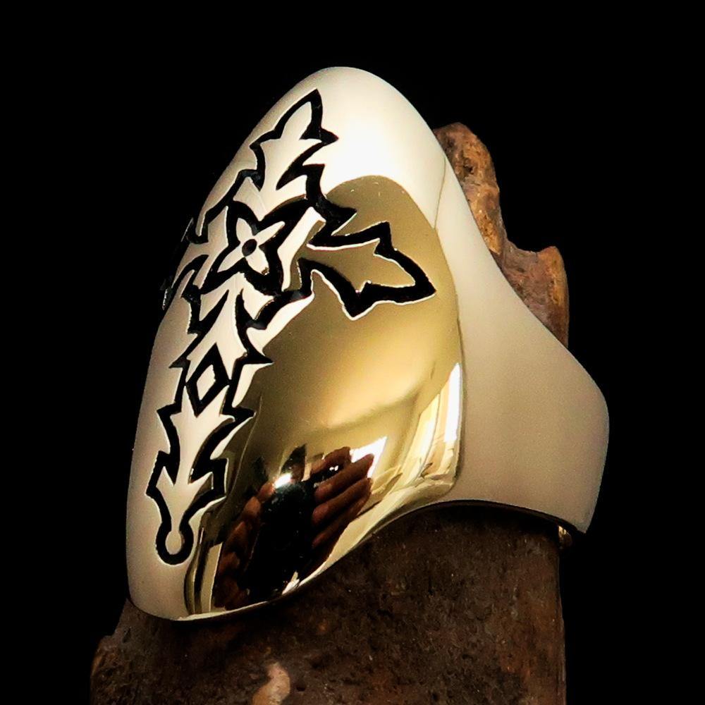 Knights Templar Ring - Gold Brass Ring With Cross - Bricks Masons