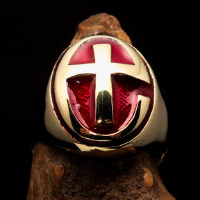 Knights Templar Ring - Gold & Red Cross Solid Brass - Bricks Masons