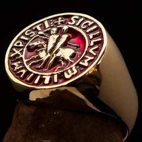 Knights Templar Ring - Gold & Red Sigillum MilItum XPISTI - Bricks Masons