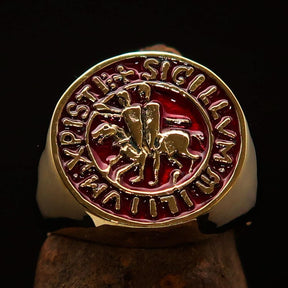 Knights Templar Ring - Gold & Red Sigillum MilItum XPISTI - Bricks Masons
