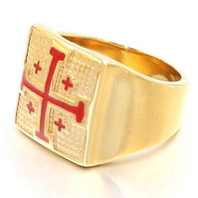 Knights Templar Ring - Jerusalem Cross (Gold/ White) - Bricks Masons