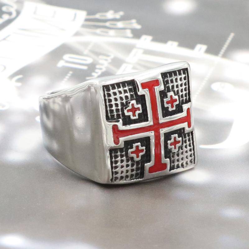 Knights Templar Ring - Jerusalem Cross (Gold/ White) - Bricks Masons
