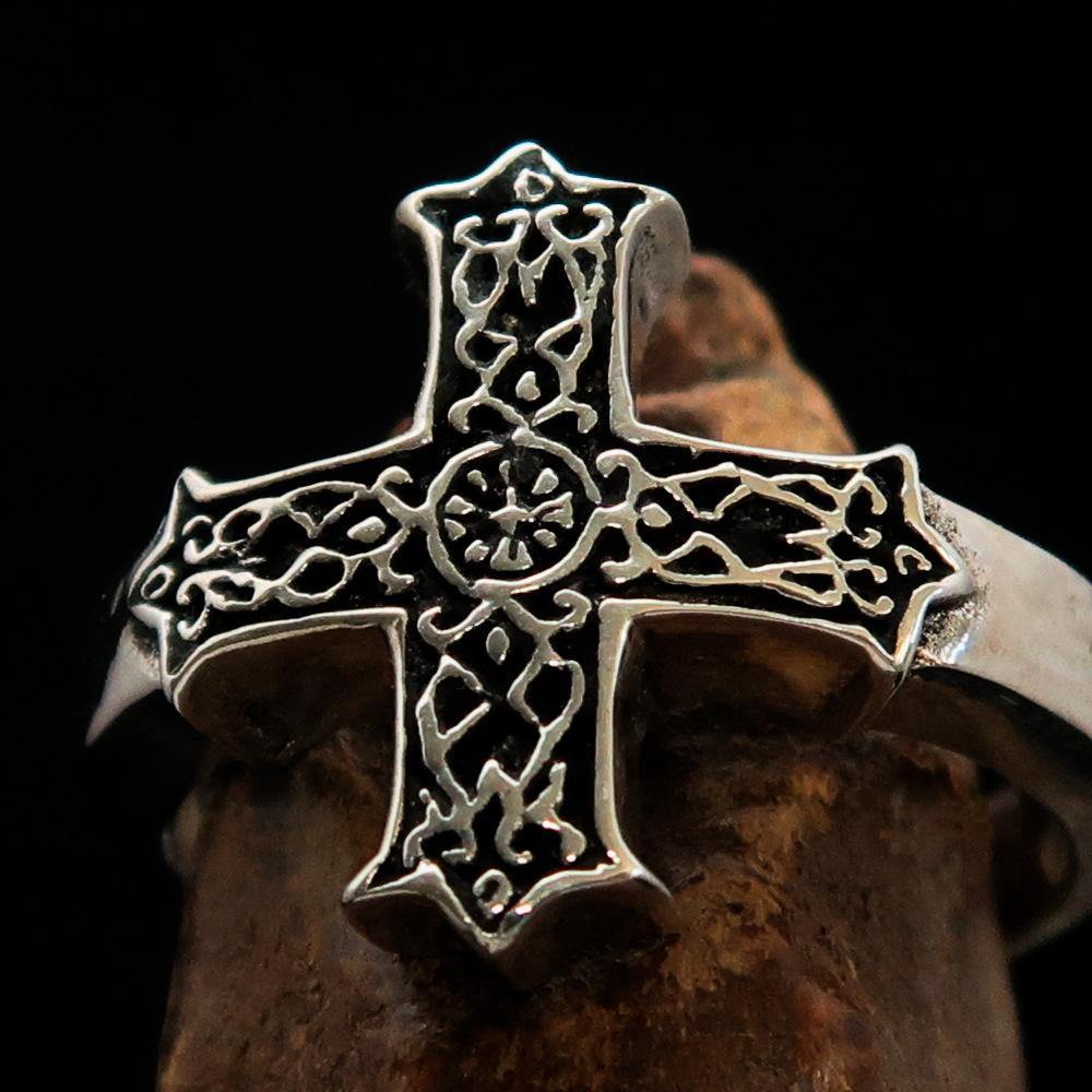 Knights Templar Ring - Silver & Black Cross Sterling Silver - Bricks Masons