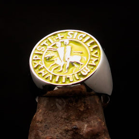 Knights Templar Ring - Yellow Sigillum MilItum XPISTI Sterling Silver - Bricks Masons