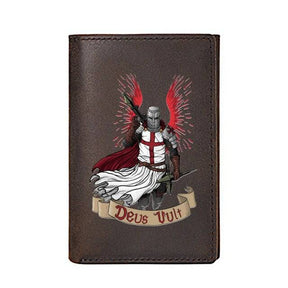 Knights Templar Wallet - Genuine Leather Crusaders & Credit Card Holder Dark Brown - Bricks Masons