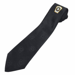 Mark Necktie - Black Silk Logo Print - Bricks Masons