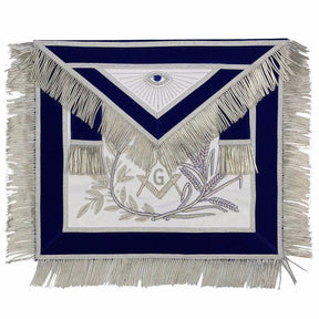 Master Mason Blue Lodge Apron - Blue Velvet with Silver Fringe Hand Embroidered - Bricks Masons