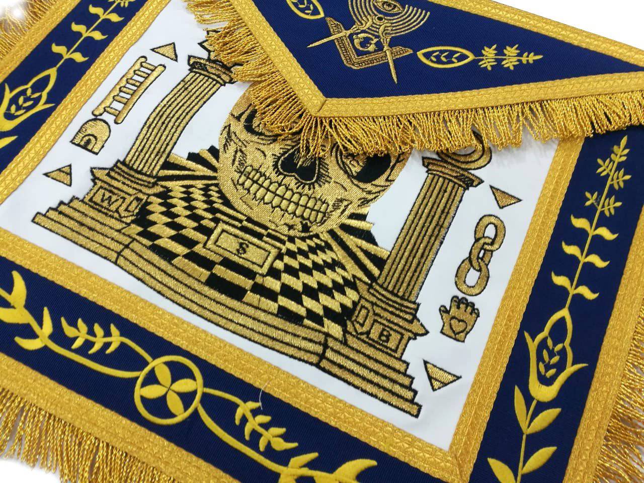 Master Mason Blue Lodge Apron - Gold Machine Embroidery - Bricks Masons