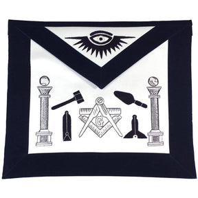 Master Mason Blue Lodge Apron - Navy Blue & White Silk Threads Hand Embroidery - Bricks Masons