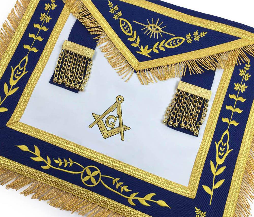 Master Mason Blue Lodge Apron - Navy Blue with Gold Fringe - Bricks Masons