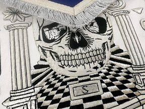 Master Mason Blue Lodge Apron - Skull Pillars Masters Carpet Silver Embroidery - Bricks Masons