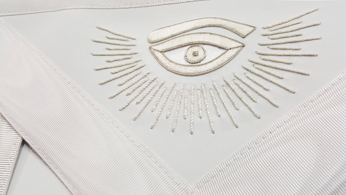 Master Mason Blue Lodge Apron - White Hand Embroidery - Bricks Masons
