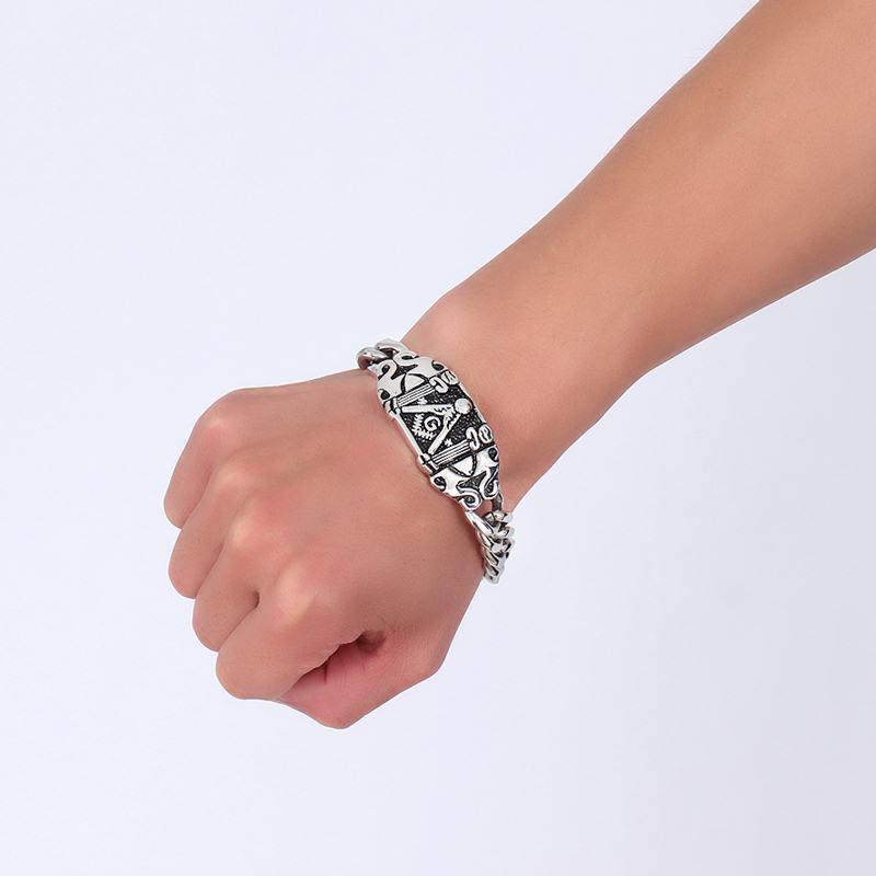 Master Mason Blue Lodge Bracelet - Biker Square and Compass - Bricks Masons