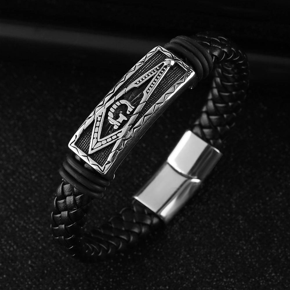 Master Mason Blue Lodge Bracelet - Leather Rope Chain - Bricks Masons