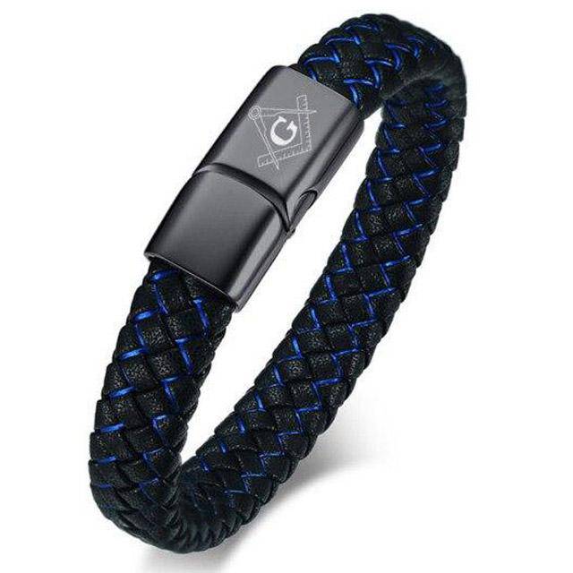 Master Mason Blue Lodge Bracelet - Magnetic Genuine Leather - Bricks Masons
