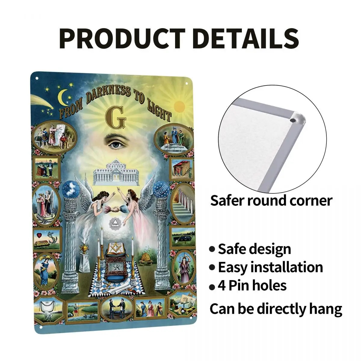 Master Mason Blue Lodge Canvas - Dark & Bronze Metal Sign Plaque - Bricks Masons