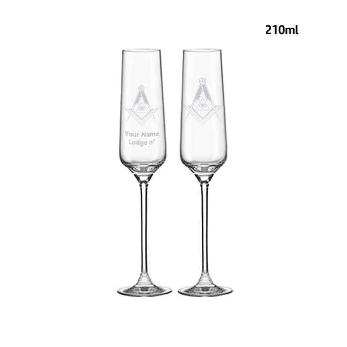 Master Mason Blue Lodge Champagne Flute - 2 Pieces Set - Bricks Masons