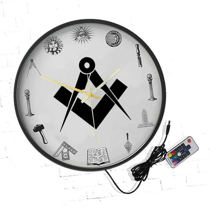 Master Mason Blue Lodge Clock - Frame with LED - Bricks Masons