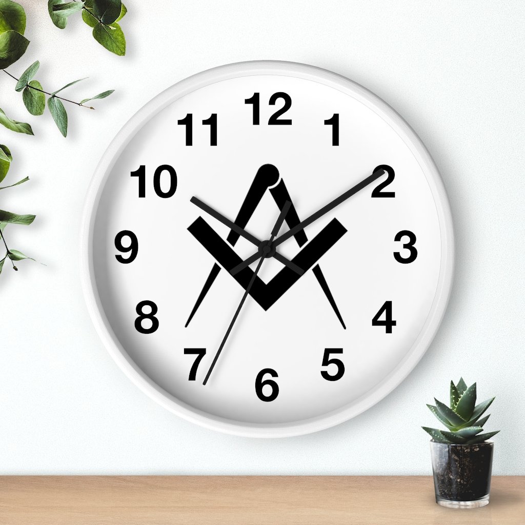 Master Mason Blue Lodge Clock - Wooden Frame Square & Compass - Bricks Masons