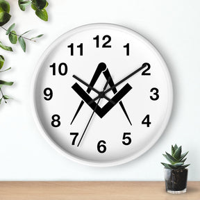 Master Mason Blue Lodge Clock - Wooden Frame Square & Compass - Bricks Masons